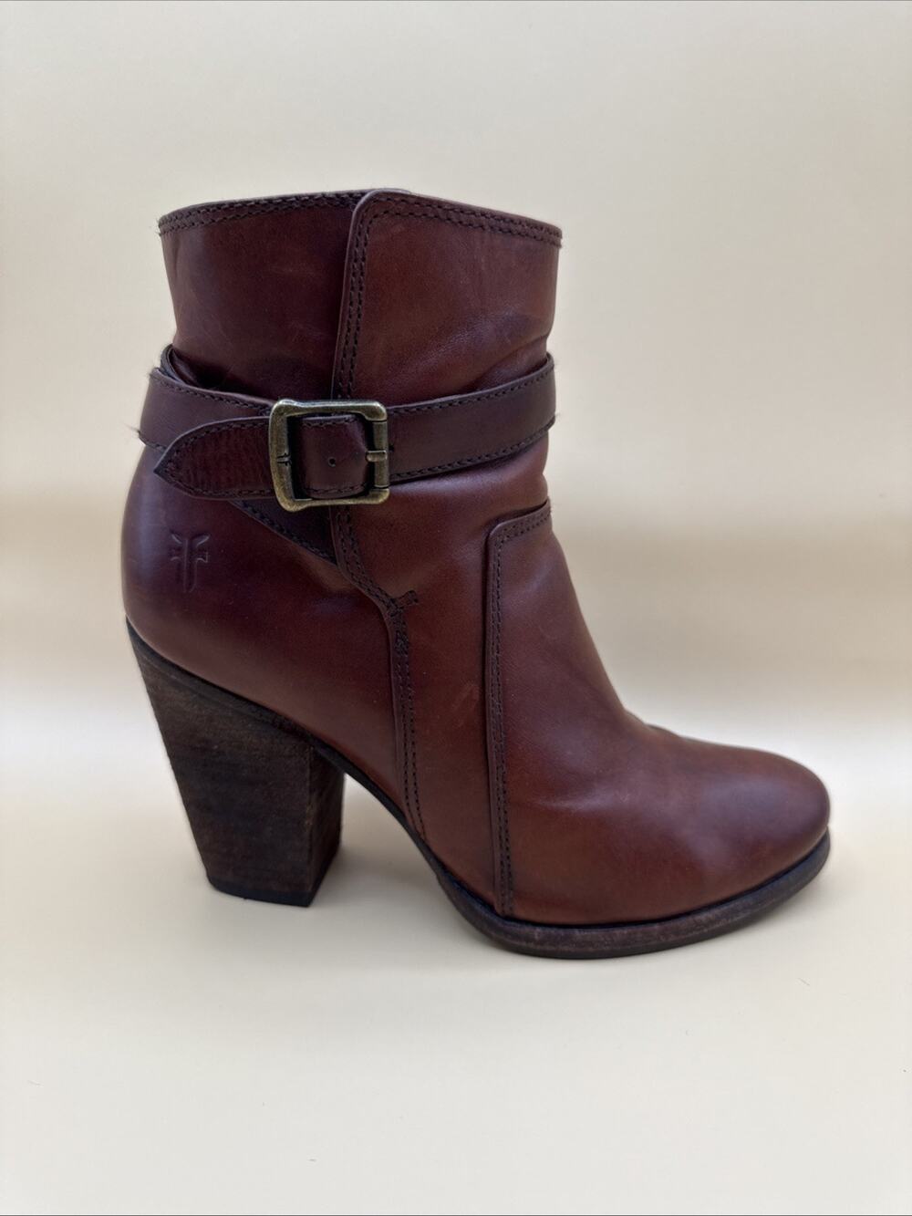 FRYE Patty Riding Bootie Brown Leather Ankle Boots Buckle Zip Women's Size 5.5